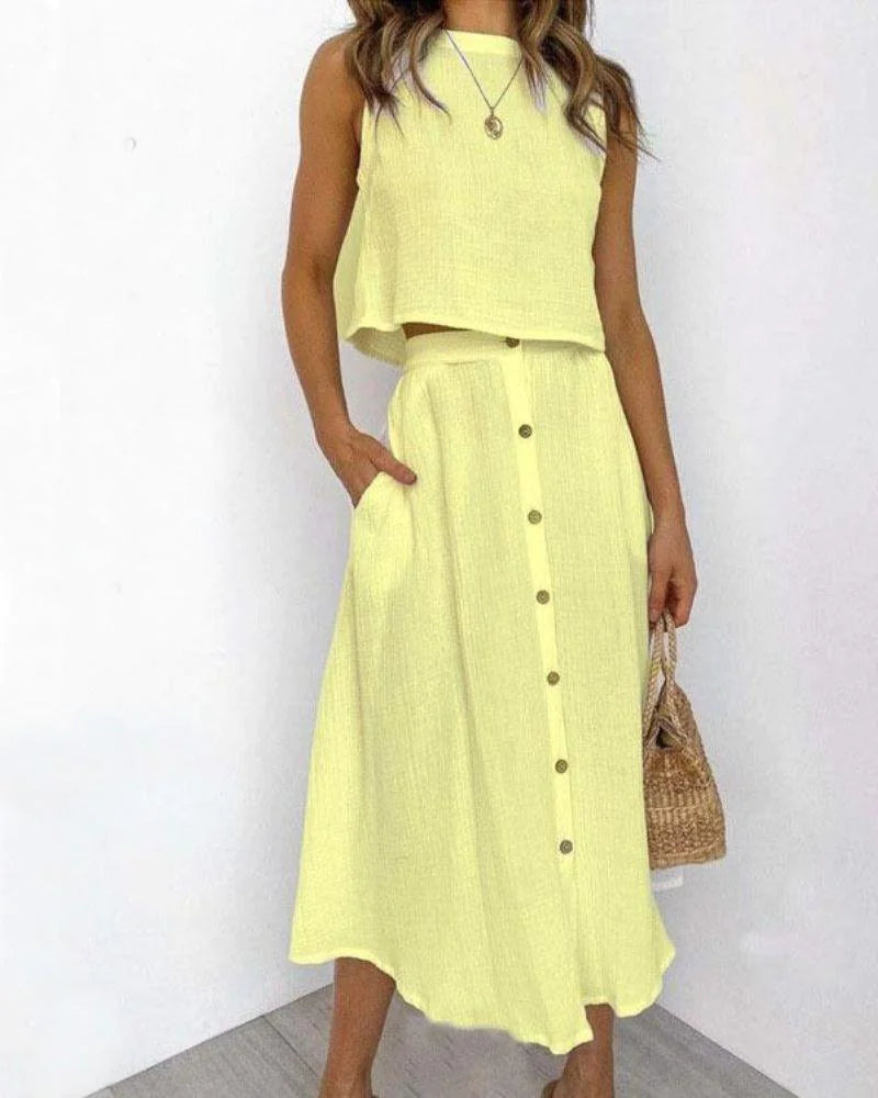 Solid Color Vest & Skirt Set