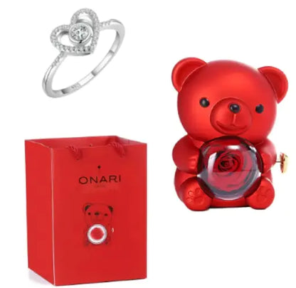 Rose Teddy Bear with Ring and Necklace